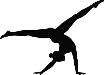 Fototapeta premium Woman Silhouette Performing a Handstand with Legs Apart, Yoga and Gymnastics Pose