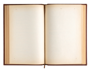 Open Book with Text and Bookmarks, Top-Down View, isolated transparent background png