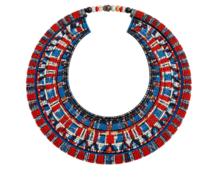 Maasai beaded necklace with vibrant colors, isolated on a transparent background