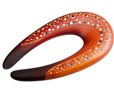 Native Australian Aboriginal boomerang with dot painting, isolated on a transparent background - Powered by Adobe