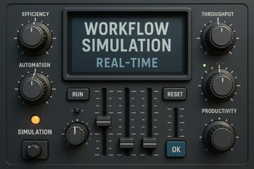 Fototapeta premium AI workforce solutions concepts, Control panel for workflow simulation with various knobs and settings for automation and productivity.