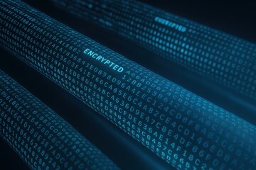 Obraz premium AI workforce solutions concepts, Digital data streams representing encryption technology in a futuristic design.