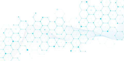 Science network pattern blue Hexagonal abstract background. Big Data Visualization structure element. Health care and science medical pattern innovation Template design concept Dot line with wave.
