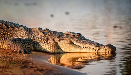 Obraz premium crocodile relaxing on the shore in national park