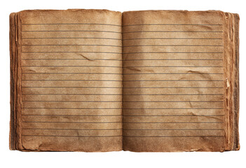 Naklejka premium Open antique journal, aged brown paper, lined pages