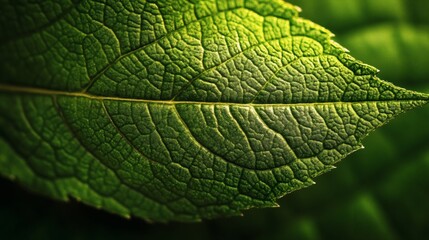 Obraz premium Close-up view of a vibrant green leaf.