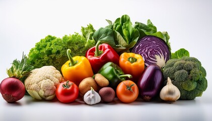 fresh and colorful assortment of vegetables isolated on a white background