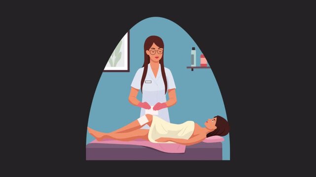 Girl having waxing session 2D animations on transparent background
