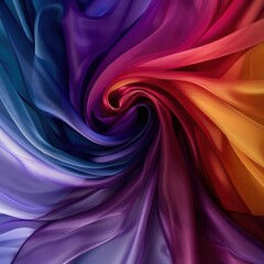 Obraz premium A vibrant swirl of sheer fabric, transitioning smoothly from cool blues and purples to warm oranges and reds, creating a mesmerizing ombre effect