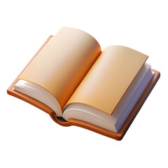 3D Render of an Open Book with Blank Pages and Brown Cover on Transparent Area