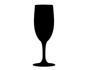 Elegant black silhouette of a champagne flute, isolated on a white background