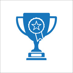Blue trophy icon in flat vector style representing award achievement competition victory or success concept for sports or business recognition graphics
