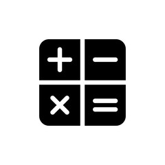 Calculator icon featuring plus, minus, multiply, and equal symbols in outline, solid black, and blue styles for math, finance, and education concepts