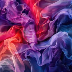 Fototapeta premium A vibrant swirl of translucent fabrics in shades of red, purple, and blue, creating a dynamic and colorful abstract composition