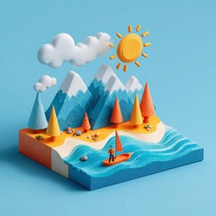the scene depicts a miniature, square landscape featuring a variety of natural elements