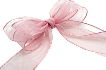 Elegant Pink Sheer Ribbon Bow on White Background