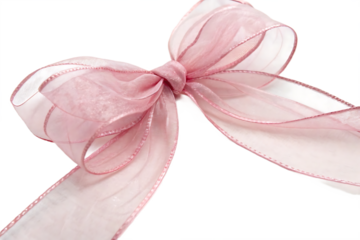 Elegant Pink Sheer Ribbon Bow on White Background