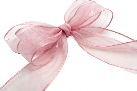 Elegant Pink Sheer Ribbon Bow on White Background