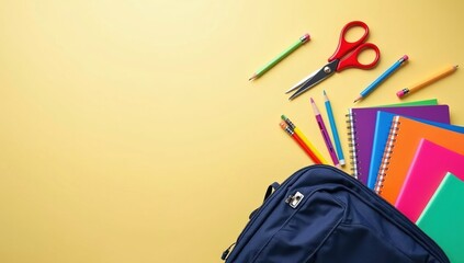 School Supplies Flat Lay on Neutral Background