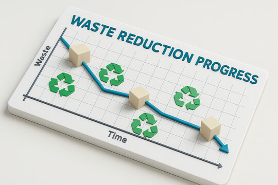 Waste management and sustainability efforts are shown in this waste reduction progress chart with declining trend over time symbolizing effective waste management and sustainability