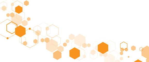 Geometric abstract background with orange hexagons. Science, technology and medical concept.