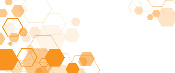 Geometric abstract background with orange hexagons. Structure molecule and communication. Science and technology