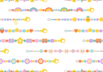 Seamless pattern with Kids jewelry. Plastic beads decorating handmade fashioned elements 90s style jewelry. friendship bracelets and letter beads