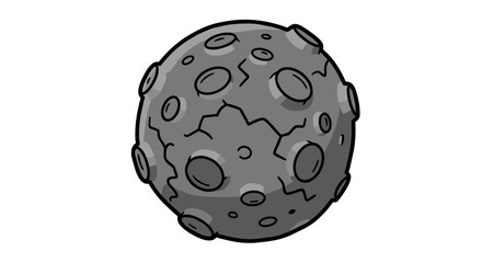 Cartoon illustration of a detailed gray moon with craters  