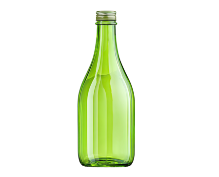 Green glass bottle, full, studio shot