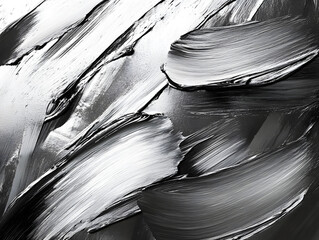 Abstract black and white textured paint strokes with dynamic movement