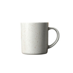 A speckled white ceramic mug with a handle isolated on a black background isolated on transparent background