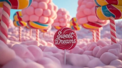 Sweet dreams candy forest illustration with pink marshmallow clouds - Powered by Adobe