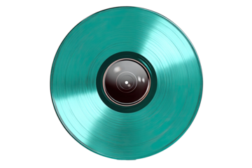 Teal vinyl record with lens