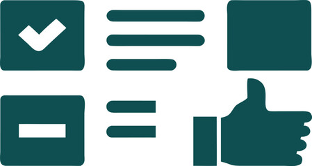 Obraz premium Teal checkmark list minus sign square thumb up vector
