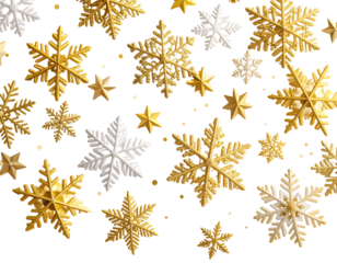 Minimalist White and Gold Christmas Background with Snowflakes, Isolated Transparent PNG