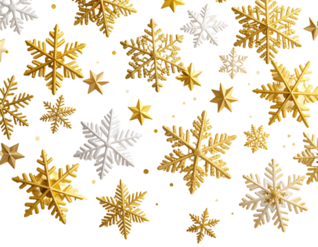  Minimalist White and Gold Christmas Background with Snowflakes, Isolated Transparent PNG