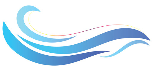 This image features flowing, stylized blue waves against a white background,With Ocean wave.