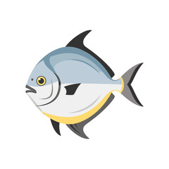 Obraz premium Side view of a cartoonish, light-gray fish with yellow accents.