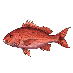 A detailed illustration of a vibrant red fish, showcasing its scales and fins.