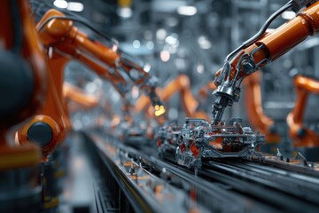 robots fixing a product in a factory warehouse