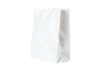 a white paper bag with a handle on a white background