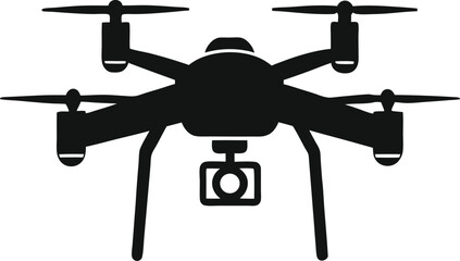 Black Silhouette of Drone  icon with camera flying quadcopter vector illustration isolated on a transparent background
