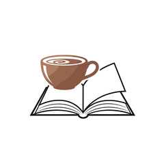 A steaming cup of coffee rests atop an open book, symbolizing reading and relaxation.