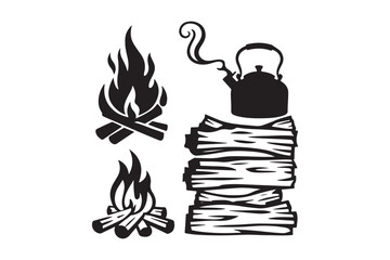 Campfire and kettle illustration for outdoor adventures