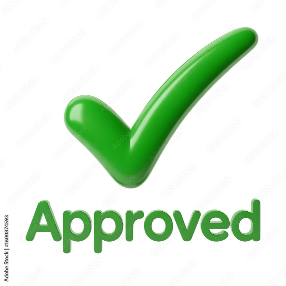 Fototapete green check mark and approved text isolated on transparent background