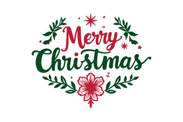 Fototapeta premium Festive merry christmas greeting with holly and poinsettia