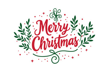 Elegant merry christmas lettering with festive foliage and dots