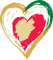 Abstract hand drawn heart symbol with multiple layers and colors