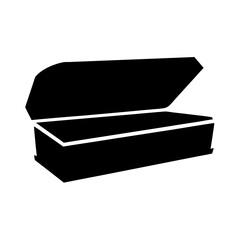 Monochromatic chest illustration with open lid and simple design features.