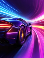 Supercar Racing Through A Neon Tunnel